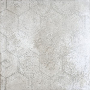 Carrelage imitation béton, Soft Concrete Hexagon. Couleur grise argentée avec motifs hexagonaux