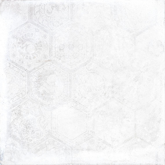 Carrelage imitation béton, Soft Concrete Hexagon White. De couleur blanche avec motifs Hexagonaux