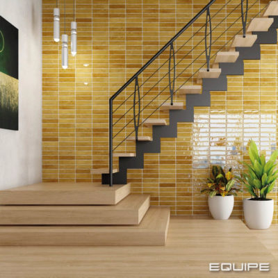 Escalier avec carrelage Zellige petit format tribeca jaune